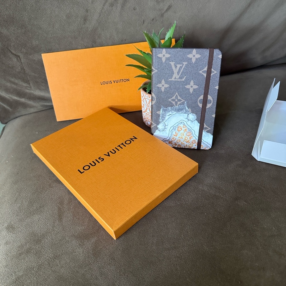 Louis Vuitton Brown & Cream Monogram Notebook Cover with Cat Motif Bundle